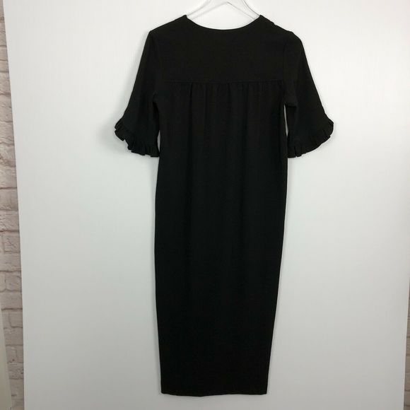 Ganni Black Midi Dress Crepe Side Slits 34 US XS - Picture 10 of 11